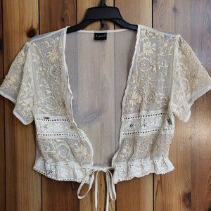 sheer embroidered cream shrug